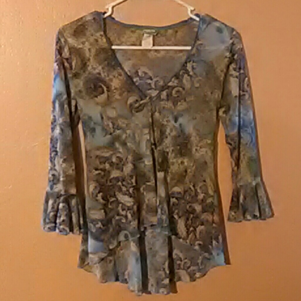 Rave Blue V-neck Blouse Flare Sleeve